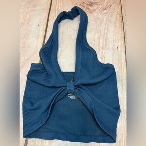 Tiger Friday Woman’s Top Blue Ribbed Twisted Teal Size Xs/s Small  Dancewear